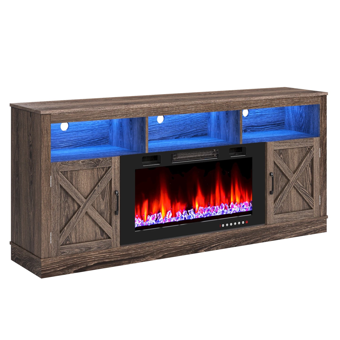 Farmhouse Fireplace TV Stand for 75/80 Inch TV, LED Media Console for 36" Electric Fireplace | AlluCanFind