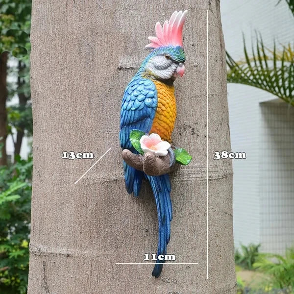 Resin Parrot Statue Wall Mounted DIY Outdoor Garden Tree Decoration Animal Sculpture For Home Office Garden Decor Ornament