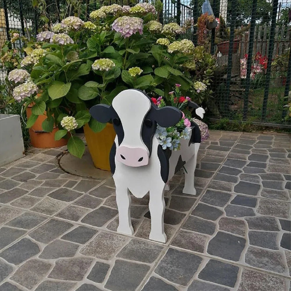 Cow Shaped Planter Garden Flower Pot Animal Statue Sculpture Decor Garden Decoration Flowerpot Planter Storage Containers Gifts