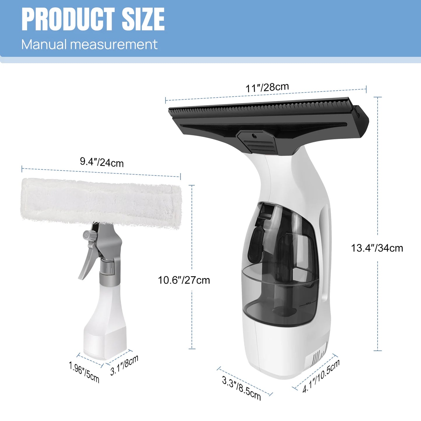Cordless Window Vac Cleaner & Spray Bottle with Microfibre Cloth, Rechargeable Battery,for Windows, Tiles, Mirrors Cleaning
