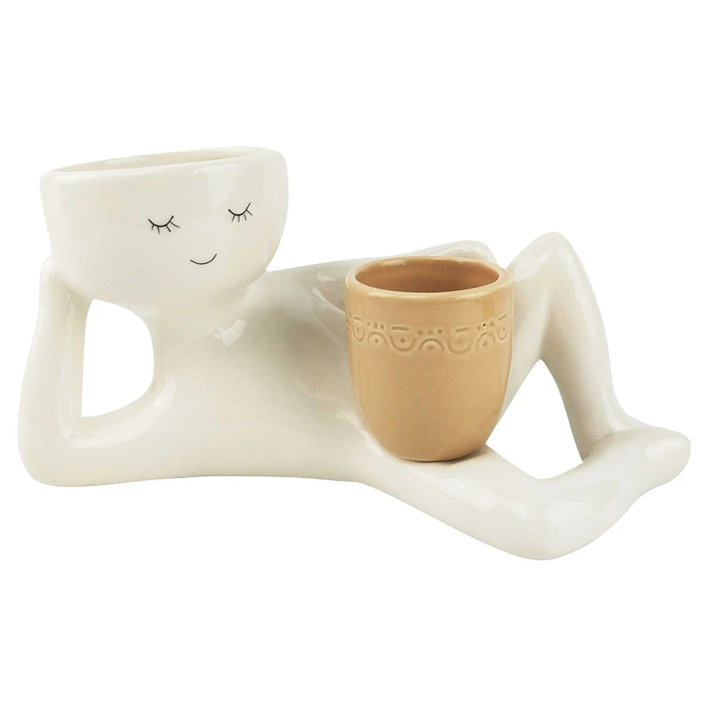 Relaxing Person Holding Pot Planter with Drainage Hole Funny Succulent Pot Resin Desktop Body Flower Pot Home Office Decor