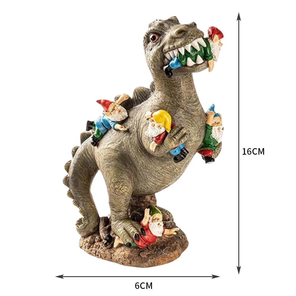 Garden Dinosaur Eating Gnome Statues Funny Resin Figurines Outdoor Sculpture Decor for Garden Patio Lawn Yard Ornament Decor