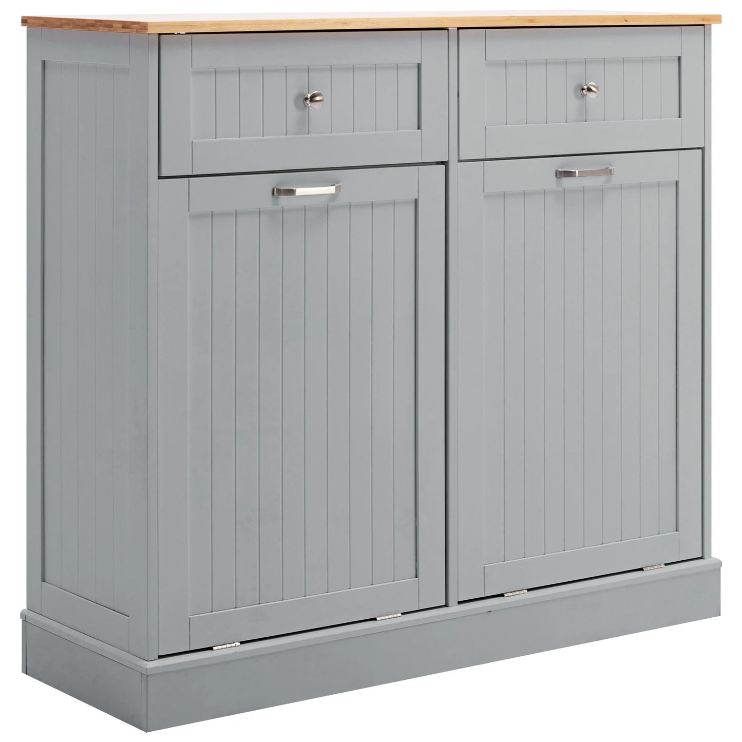 Trash Cabinet Tilt Out Freestanding, Pet Proof Kitchen Trash Cabinet Laundry Hamper with Cutting Board, Wood Garbage Recycling S