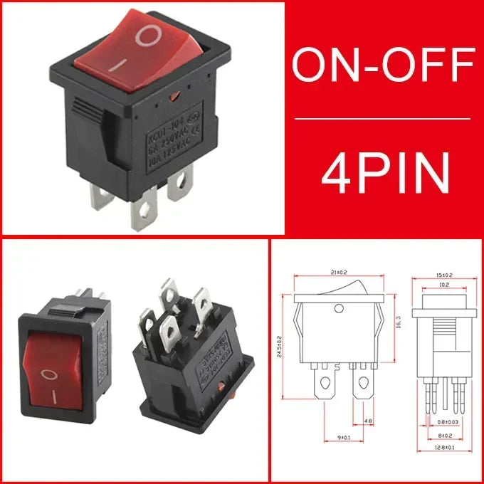 10/30/100Pcs KCD1 Snap-in Boat Rocker Switch Toggle Power SPST ON-OFF 2/3/4 Pin AC 250V 6A 125V 10A 2Pin Position Snap Switch