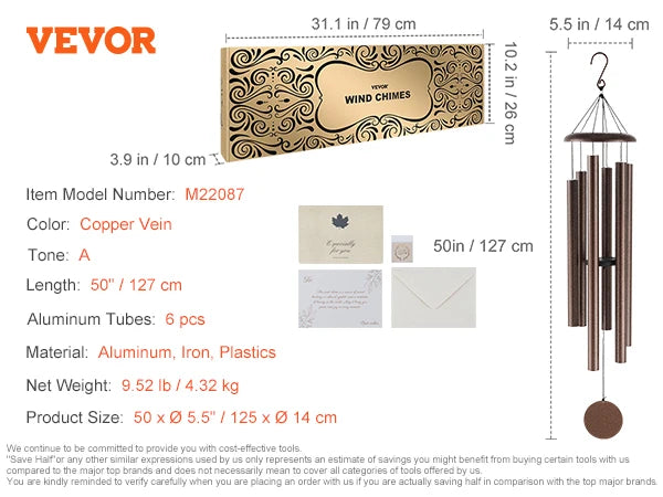 VEVOR Wind Chimes for Outside Deep Tone Unique Memorial Wind Chimes for Anniversary Amazing Outdoor Decor for Patio Porch Garden