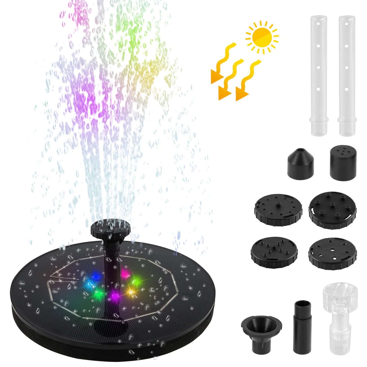 Solar Floating Water Fountain Bird Bath with LED Light Pond Decoration Solar Powered Fountain Kit For Garden And Patio