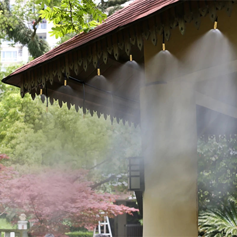 10-30M Outdoor Misting Cooling System 4/7PVC Garden Irrigation Watering Adjustable 1/4'' Brass Atomizer Nozzles Micro Sprinklers