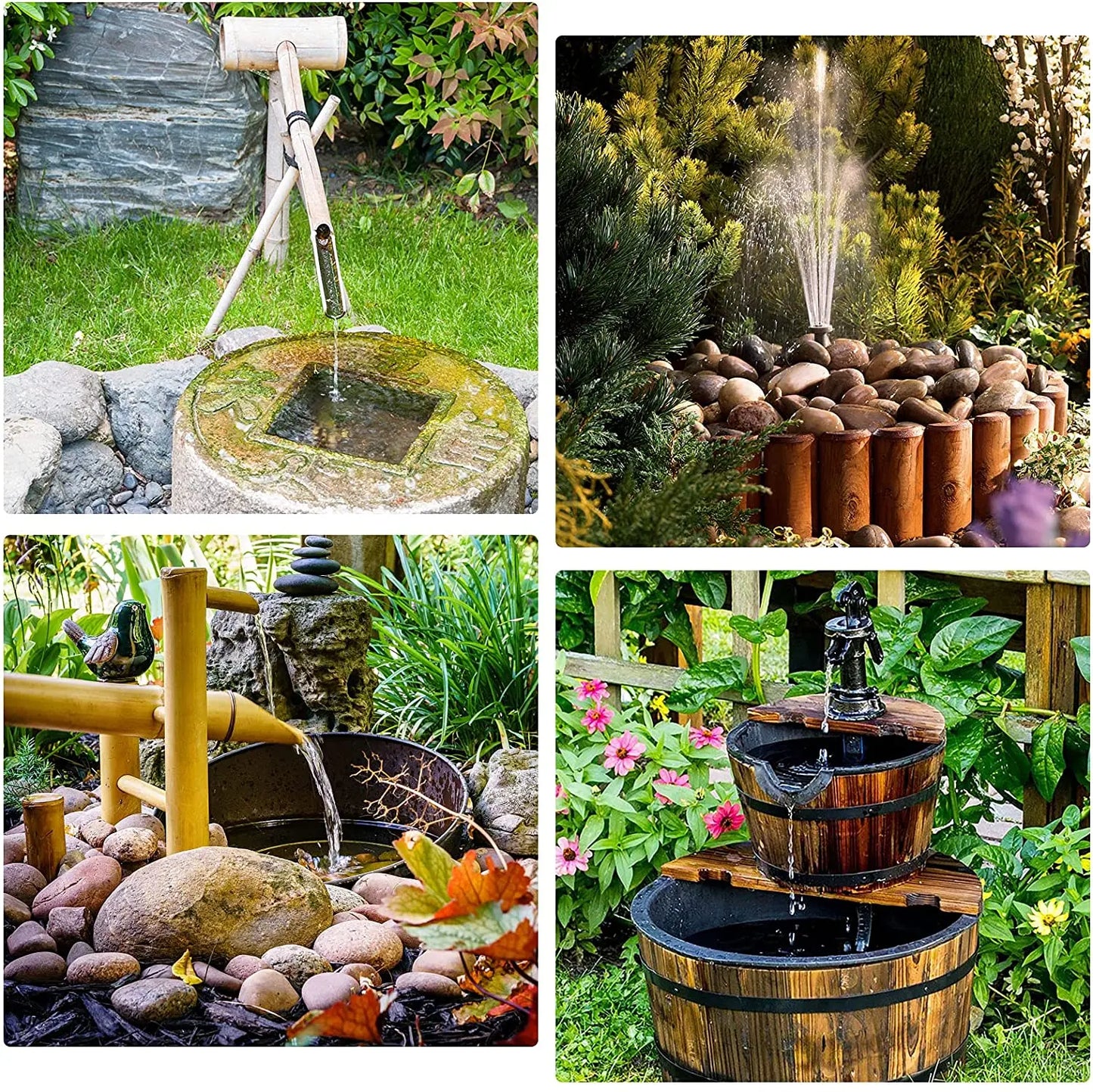 Solar Fountain Pump Panel Powered Water Kits Aquarium Pond Lawn Low Noise Outdoor Bird Bath Garden Decor with 6Nozzles