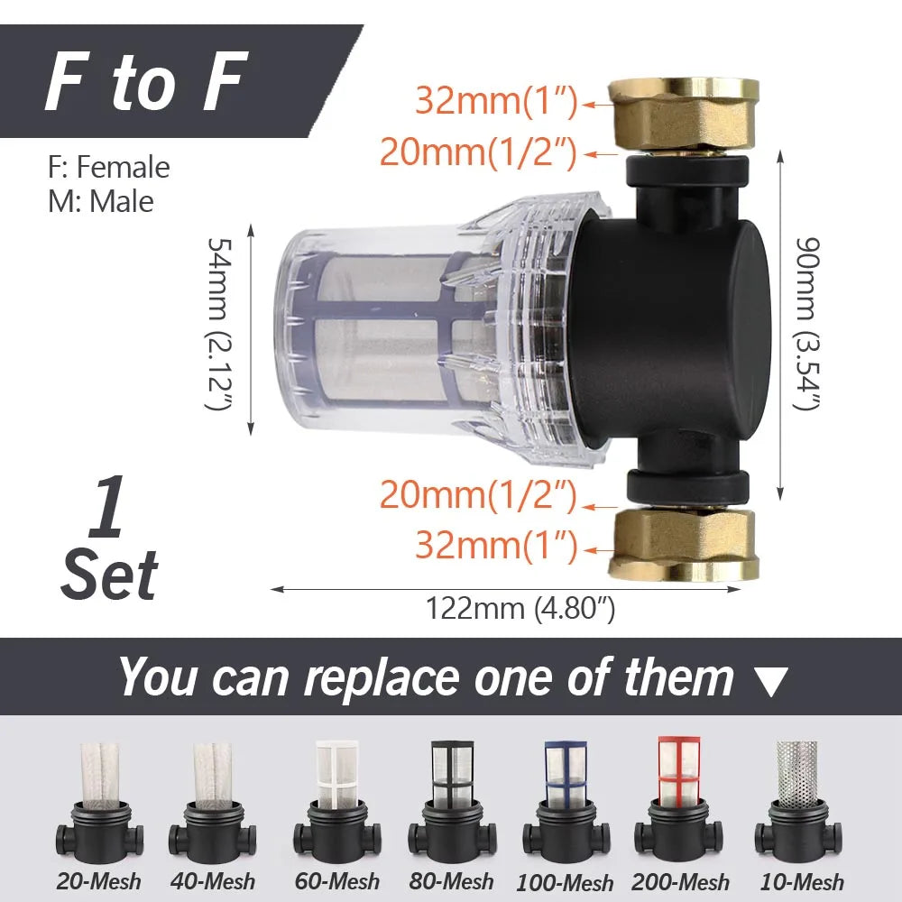 1/2'' 3/4'' 1'' Garden Hose Filter Brass Coupling Joint Agricultural Irrigation Tubing Prefilter Impurities 10-200 Mesh Strainer