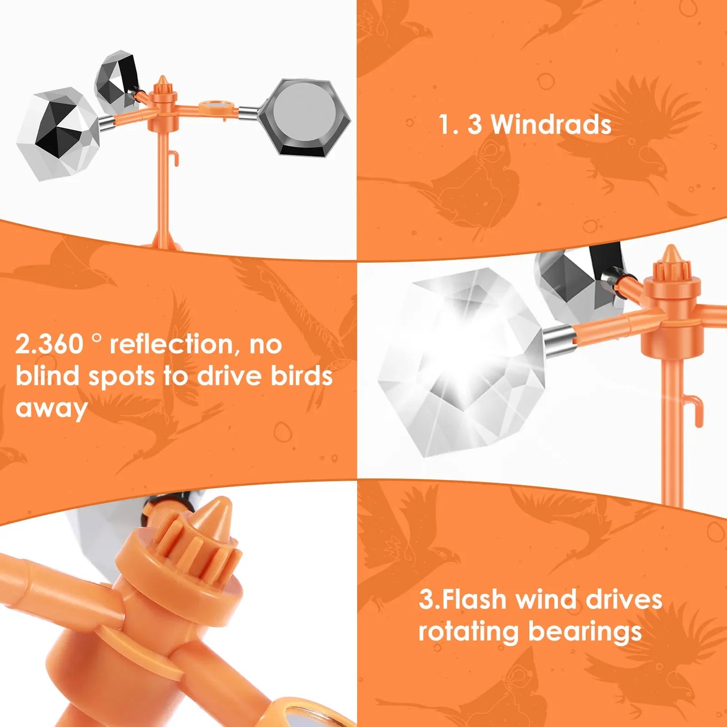 Bird Repeller Wind Powered 360 Degree Rotating Bird Repeller Mirror Reflective Design Retractable Scare Birds Gardening Supplies