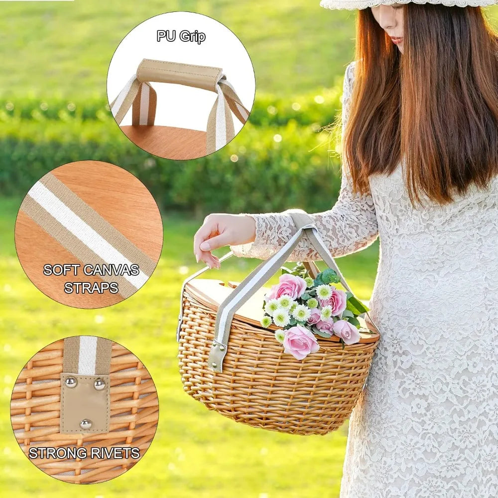 Picnic Basket for 2 with Wine Table & Cooler – Wicker Outdoor Set