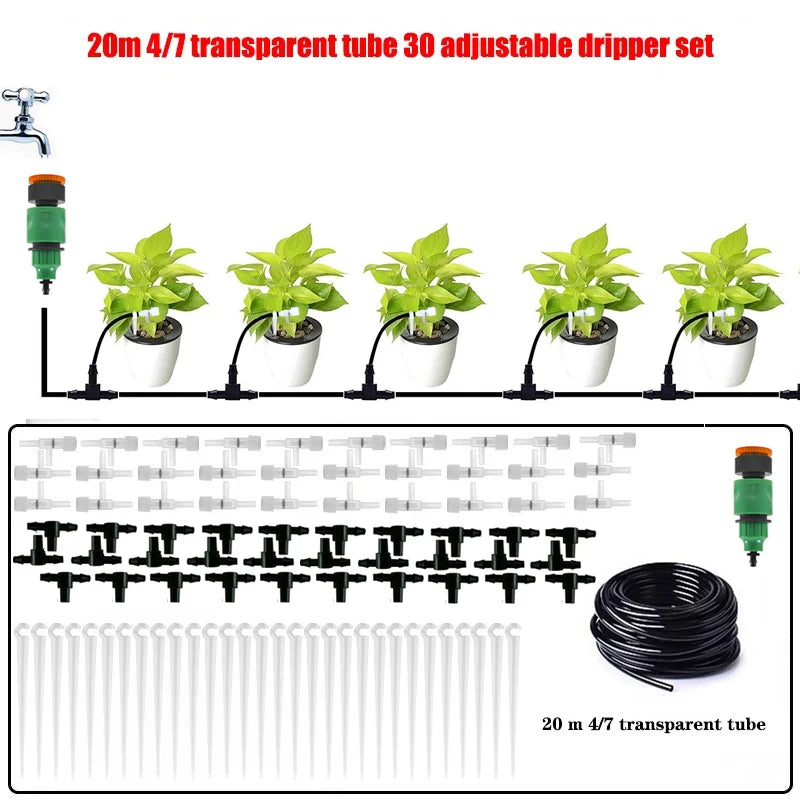 5-20m Garden Drip Irrigation Kit with Regulating valve Potted Plant Watering Device 4/7mm Hose Watering Micro Dripper Greenhouse