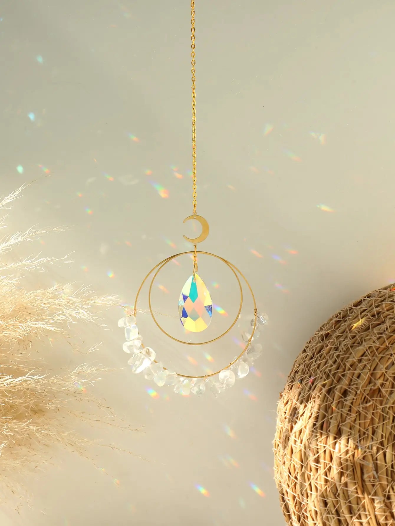 Purple Crystal Moon Sun Catcher Decor Pendant Wall Hanging Window Crystal Suncatcher Home Decoration Mother Day Girl Gift Crafts