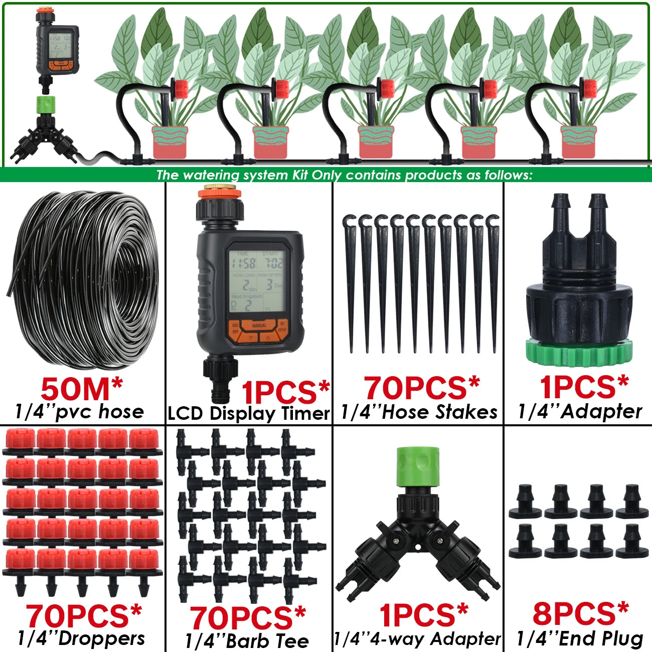 KESLA Greenhouse 5-50M Drip Irrigation System Automatic Watering Garden Hose DIY Micro Drip Watering Kits w/ Adjustable Drippers