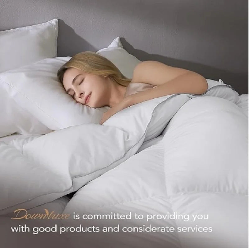 downluxe Luxurious Down Fiber Comforter with Premium Fabric, All Seasons Medium Warmth Duvet Insert King, Hotel Collection Down