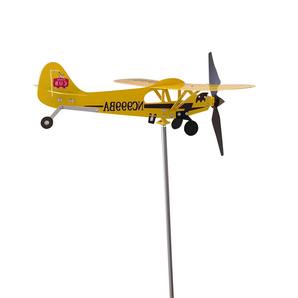 3D Plane Wind Spinner Creative Chic Metal Airplane Garden Weather Vane Plug Decor Anti-corrosion Ornaments for Family Courtyards