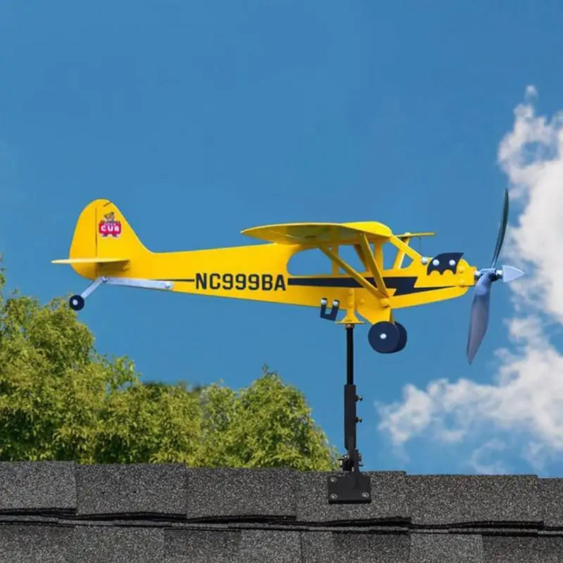 Airplane Wind Spinner 3D Garden Decor Plane Metal Airplane Weather Vane Outdoor Roof Wind Direction Indicator For Porch Backyard