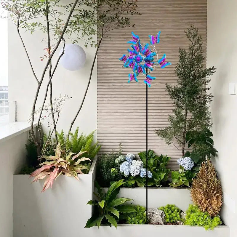 Butterfly Wind Spinner Metal Wind Spinners Outdoor Pinwheel Decor Sculpture Butterfly Design Chimes with Stake for Porch