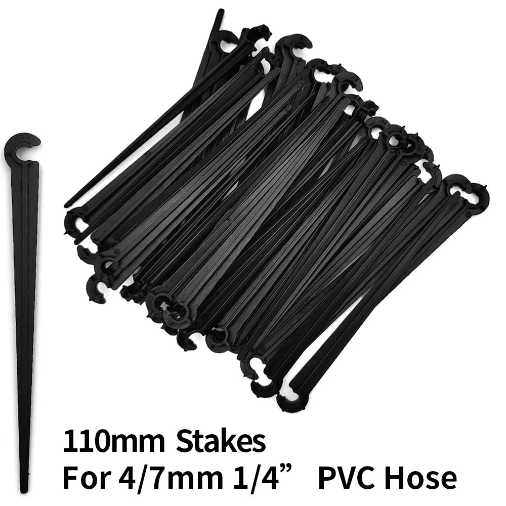 WUJIE 50-1000PCS Garden 1/4" Stake Fixed Stems Holder Support 11cm 20cm for Drip Irrigation 4/7mm Hose Pipe Inserting Ground