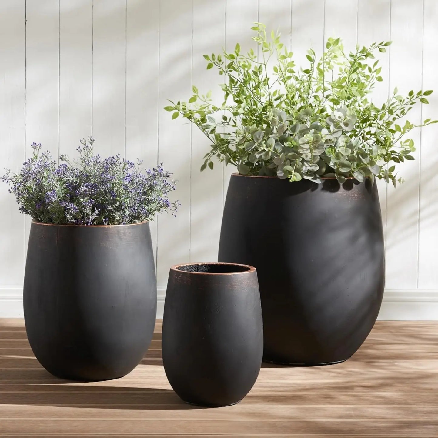 Dia Round Concrete Planter Set of 3, Large Indoor Outdoor Planter, Flower Pots with Drainage Holes and Sealing