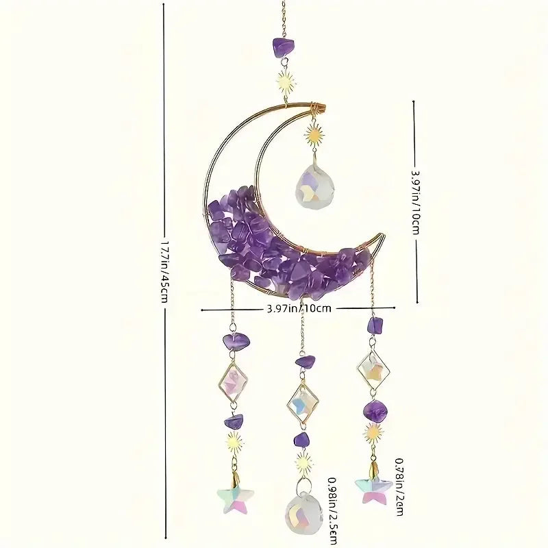 1pc, Amethyst Moon Crystal Prisms Suncatcher, Half Moon Shaped Window Hanging Pendant Glass Prisms Decor Wind Chime Rainbow Sun