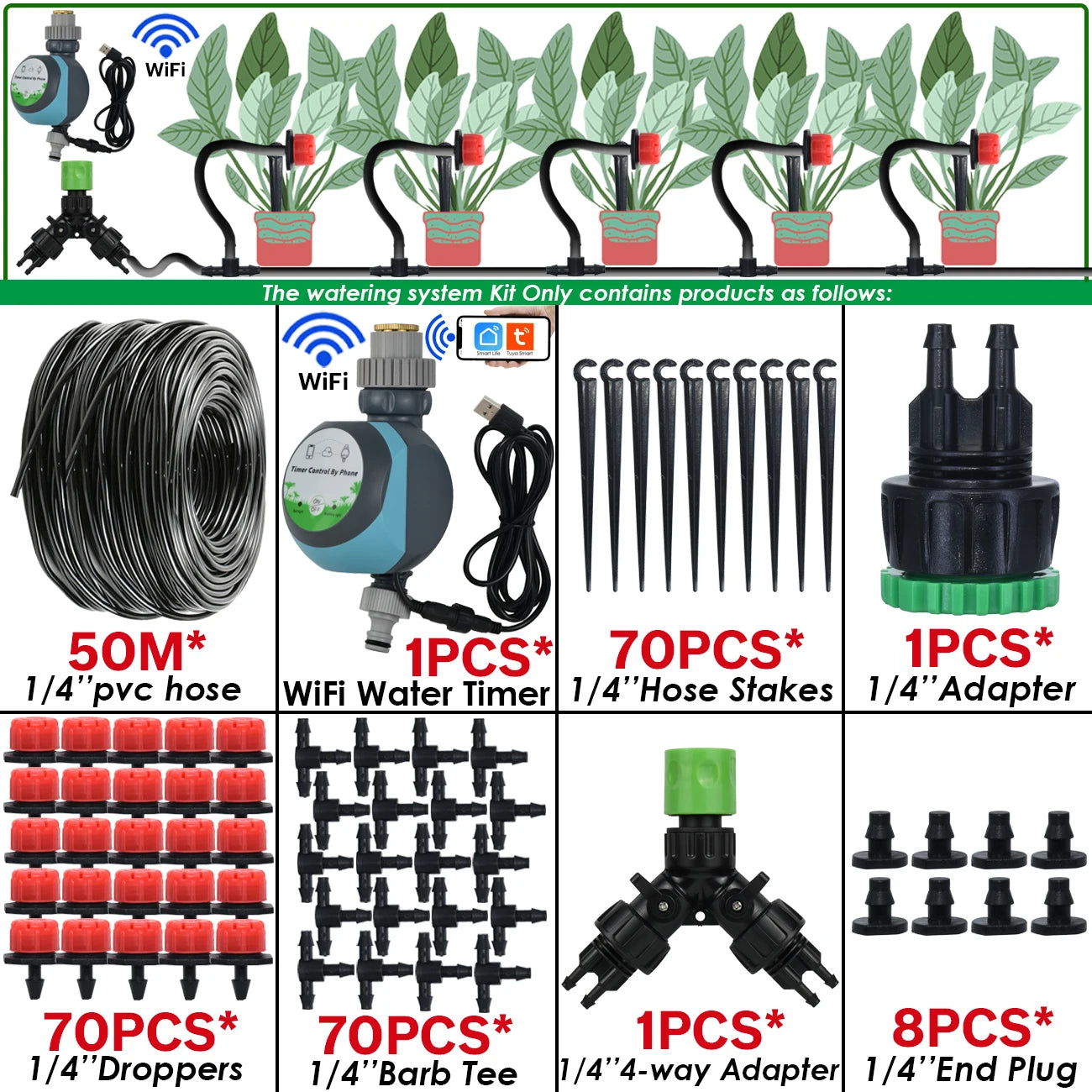 KESLA Greenhouse 5-50M Drip Irrigation System Automatic Watering Garden Hose DIY Micro Drip Watering Kits w/ Adjustable Drippers
