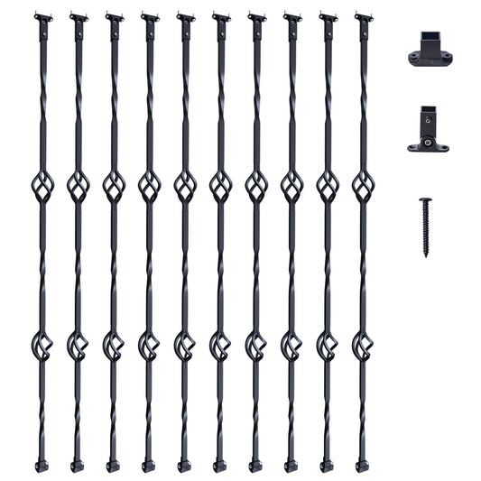 VEVOR Staircase Metal Balusters Galvanized Steel Decorative Banister Spindles with Hollow Baskets Spiral Stair with Shoes Screws