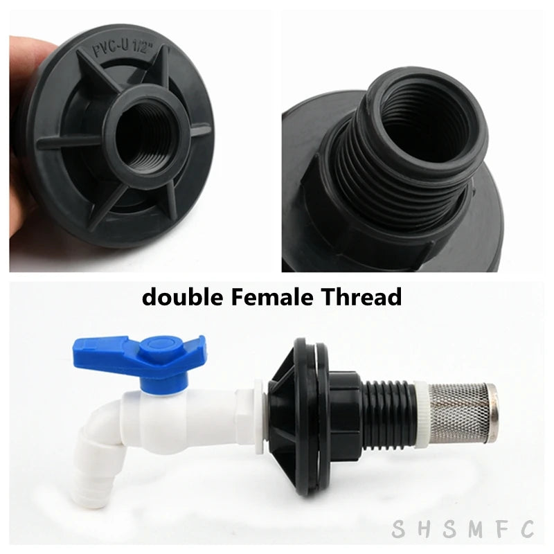 1~8PCS 1/2, 3/4, 1 Inch UPVC Double Female Thread Water Tank Joints Garden Irrigation Accessories Fish Tank Connector