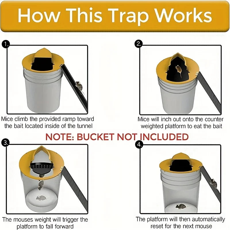 1pc/2pcs Mouse Trap Bucket Auto Reset Flip And Slide Bucket Lid Mouse Trap Indoor Outdoor Garage Mouse Trap