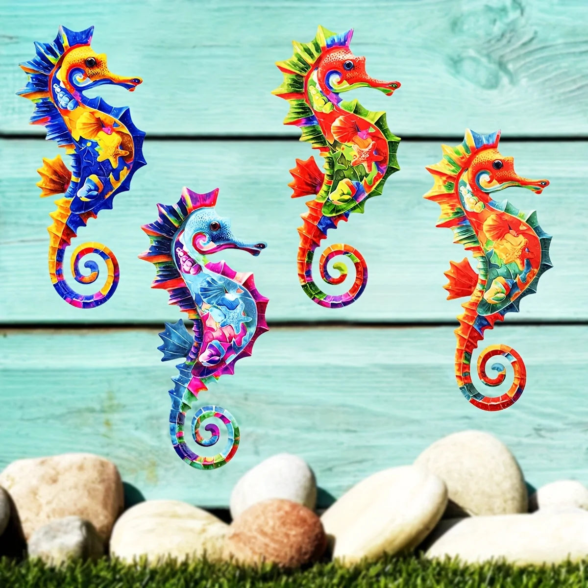 Eye-catching Metal Ocean Seahorse Wall Decor Hanging Wall Outdoor Garden Sculpture Statue Home Yard Pool Bathroom Living Room