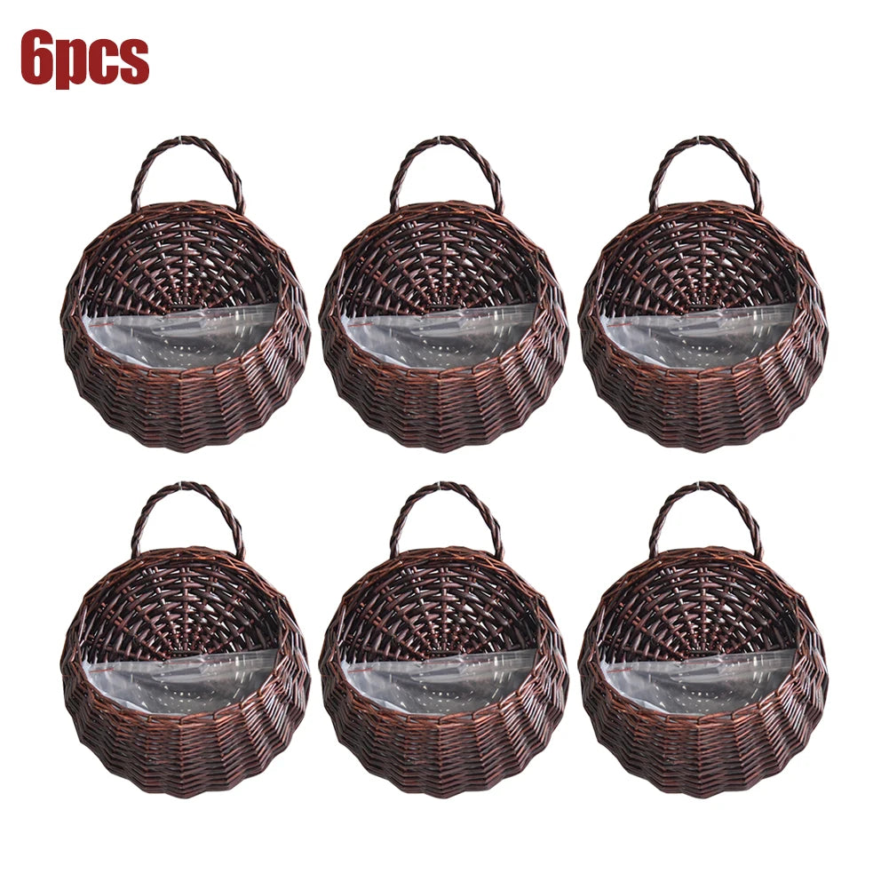 2/4/8/10pcs Wall Hanging Handmade Wicker Rattan Flower Basket Green Vine Pot Planter Hanging Vase Wall Plant Basket For Garden