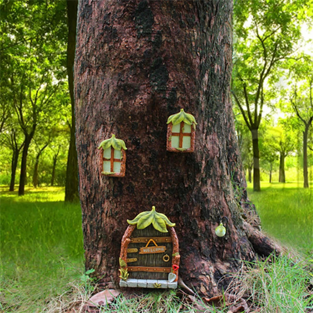 Fairy Mushroom Fairy Door and Windows for Trees Glow in The Dark Yard Garden Sculpture Lawn Ornament Outdoor Decor Accessories