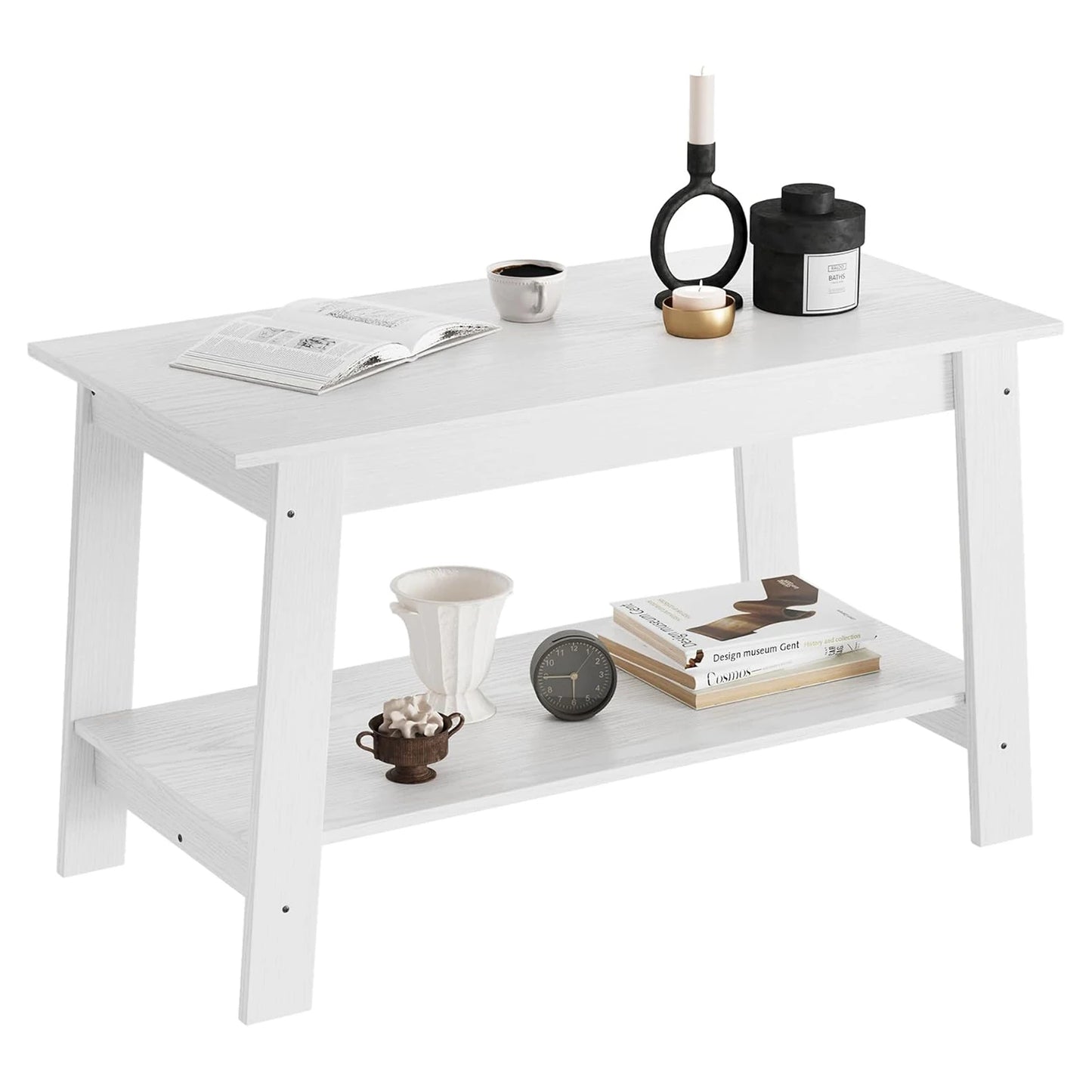 Rustic Farmhouse Wood Coffee Table with Storage Shelf, Rectangular Small Center Side Table for Living Room, Easy Assembly