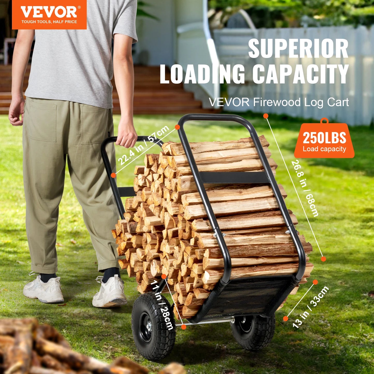 SucceBuy Firewood Log Cart Outdoor and Indoor Wood Rack Storage Mover with Wheels Heavy Duty Steel for Fireplace Fire Pit Black