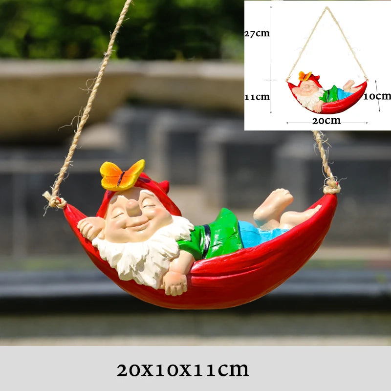 Creative Cute Swing Gnome Garden Decor Statue Resin Dwarfs Hang On Tree Decorative Pendant Indoor Outdoor Decor Ornament