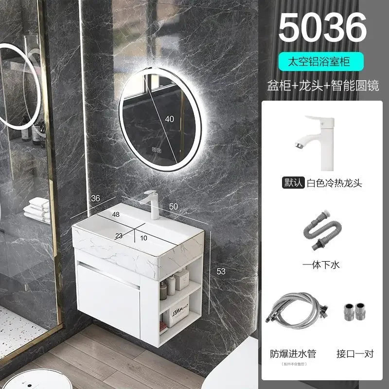 Minimalist Mini Bathroom Cabinet with Side Storage Ceramic Integrated Basin Bathroom Vanity Cabinet with Sink Bathroom Furniture