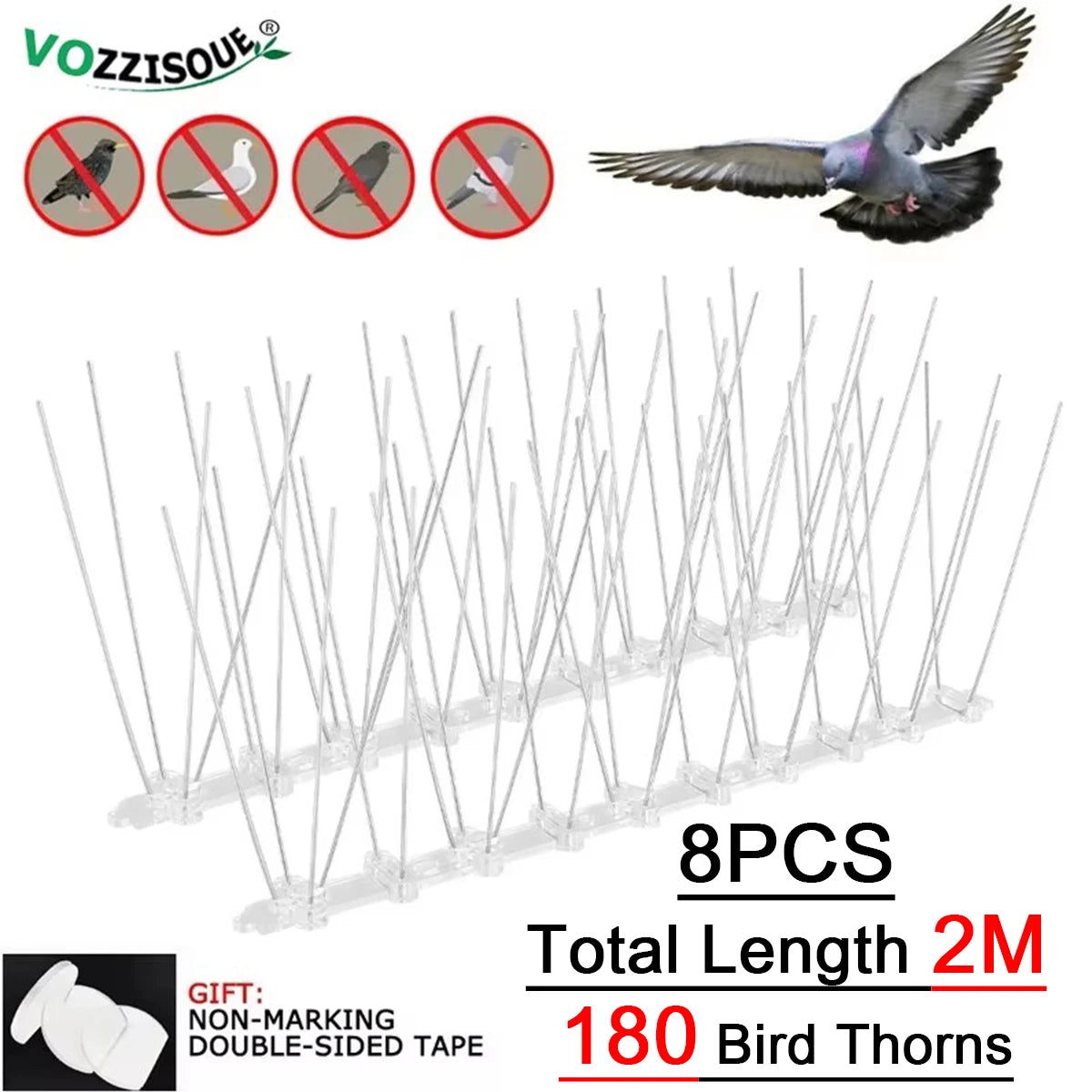 2-12PCS Balcony Anti-bird Pigeon Spikes and Bird Repeller Deterrent Anti Bird Repellent Stainless Steel Anti Bird Thorn Nail Kit