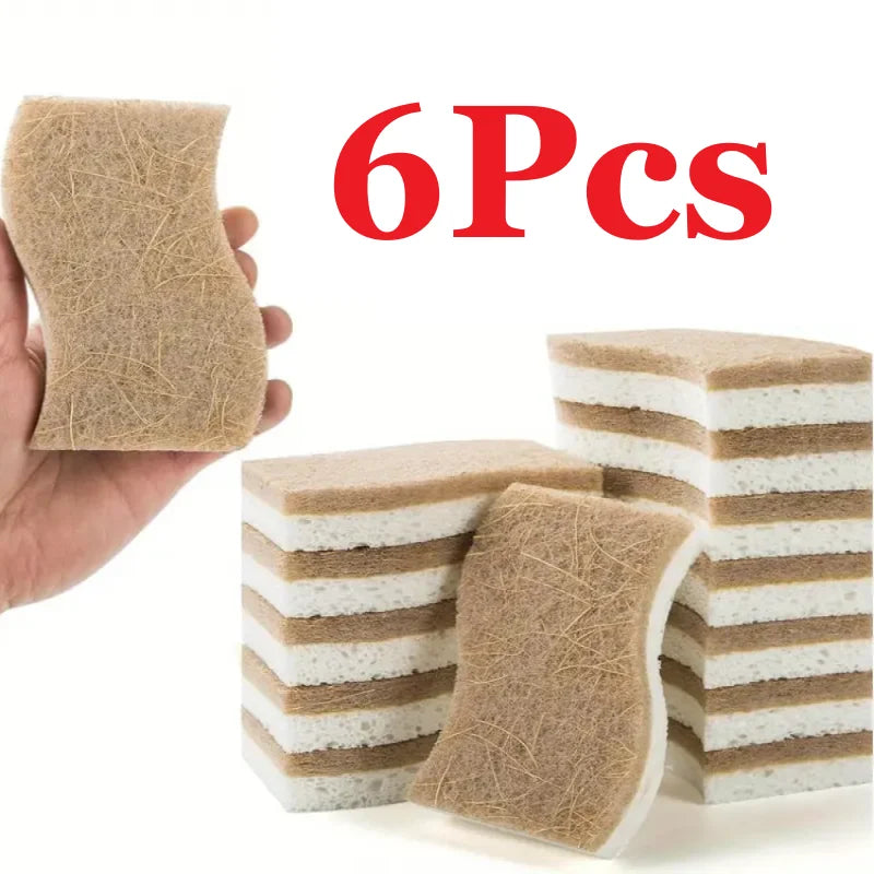 6/12Pcs Natural Kitchen Sponge Cellulose and Coconut Scrubber for Dishes Pack of Household Cleaning Sponges White