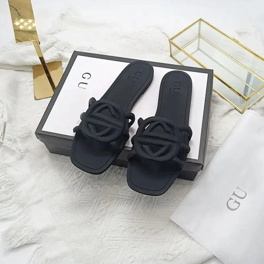 Women's Summer Flat Slippers - Trendy "One Word" Design, Versatile Holiday Outing Slides | AlluCanFind