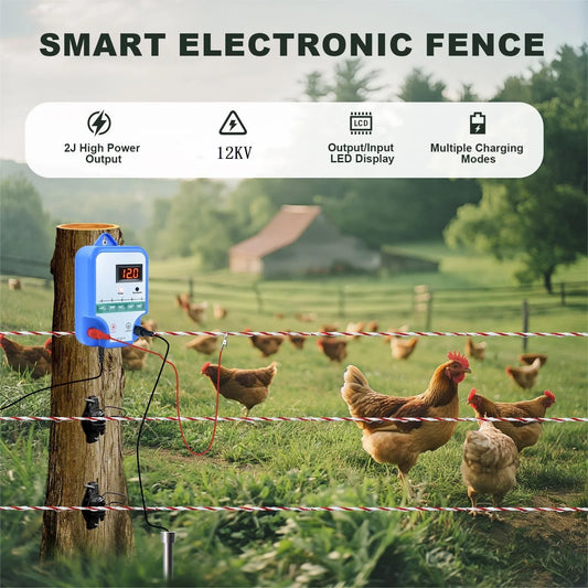 15KM Solar Electric Fence Energizer High-voltage Pulse Controller Shepherd Farm Animal Horse Cattle Poultry Livestock Fence Tool