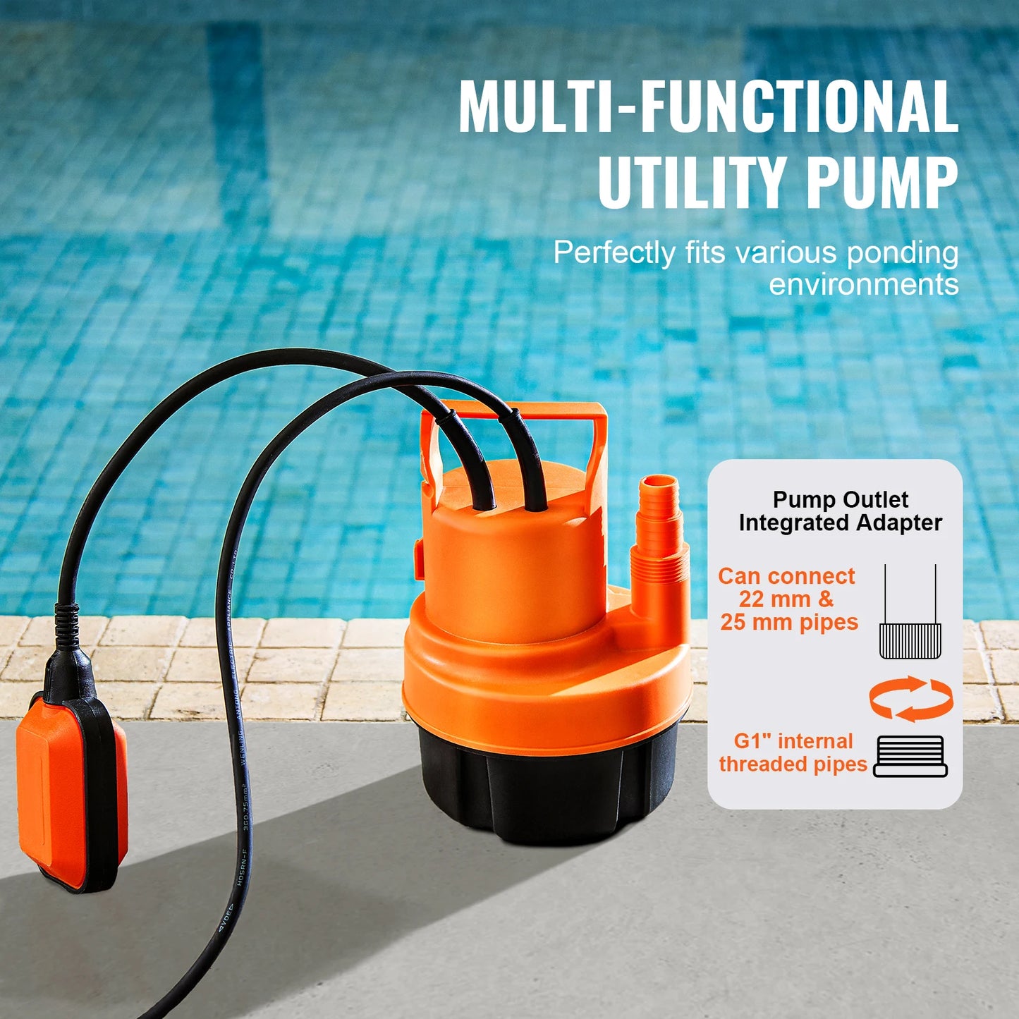 VEVOR Utility Pump 1585/2510/4000 GPH High Flow Sump Pump Submersible Water Pump with 10ft Long Power Cord for Draining Water