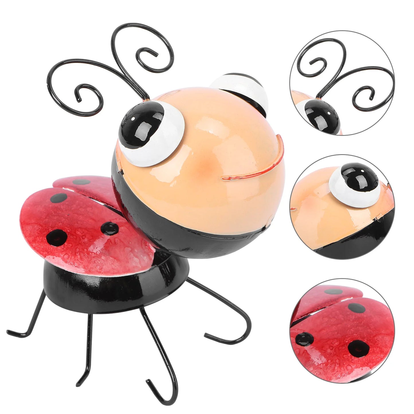 Cute Wrought Iron Ladybug Ornaments Miss Toys Fairy Garden Sculpture Yard Decor Bugs