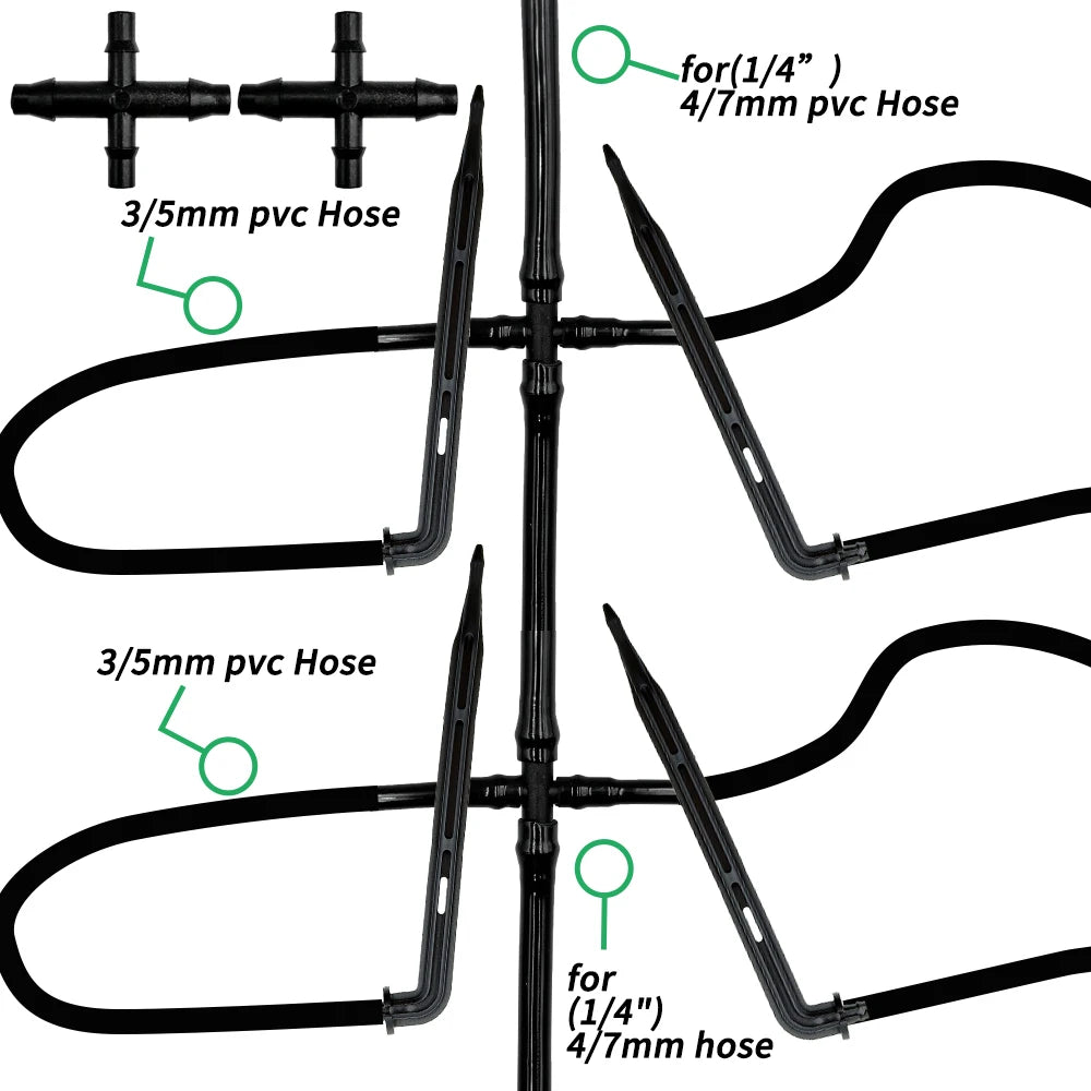 Greenhouse Drip Irrigation Kit Automatic Watering System Garden 4-Way 4/7mm to 3/5mm Hose Dripper for Pot Plant Vegetable Bonsai