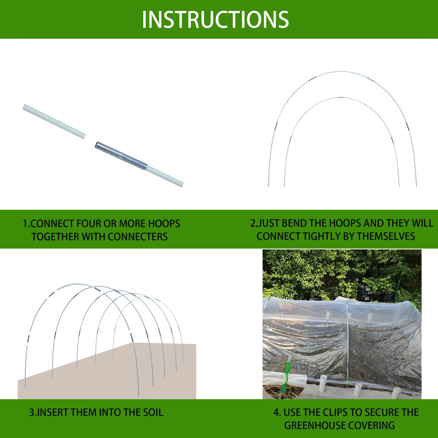 25/50pcs Garden Greenhouse Hoops,Rust-Free Fiberglass Support Frame for DIY Plant Support & Grow Tunnel