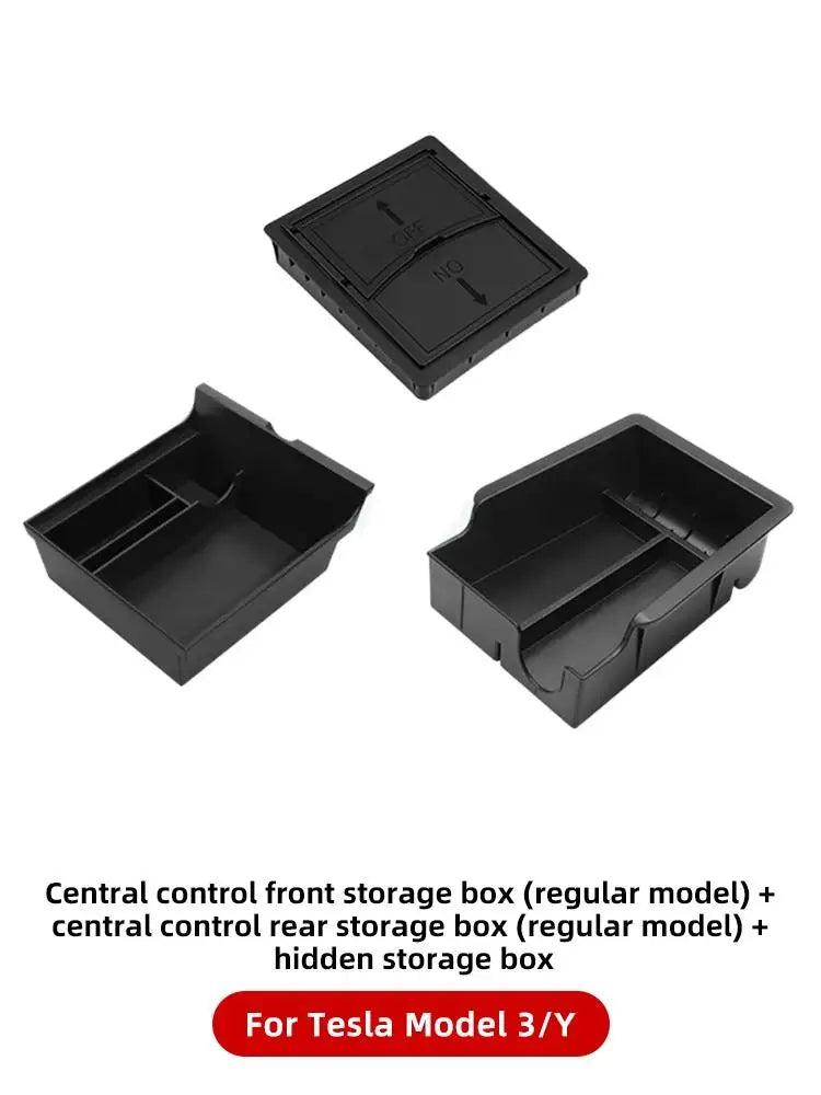 YZ For Tesla Model 3 Medel Y Storage Box Center Armrest Hidden Box Cup Holder Organizer 2023 2022 Car Accessories