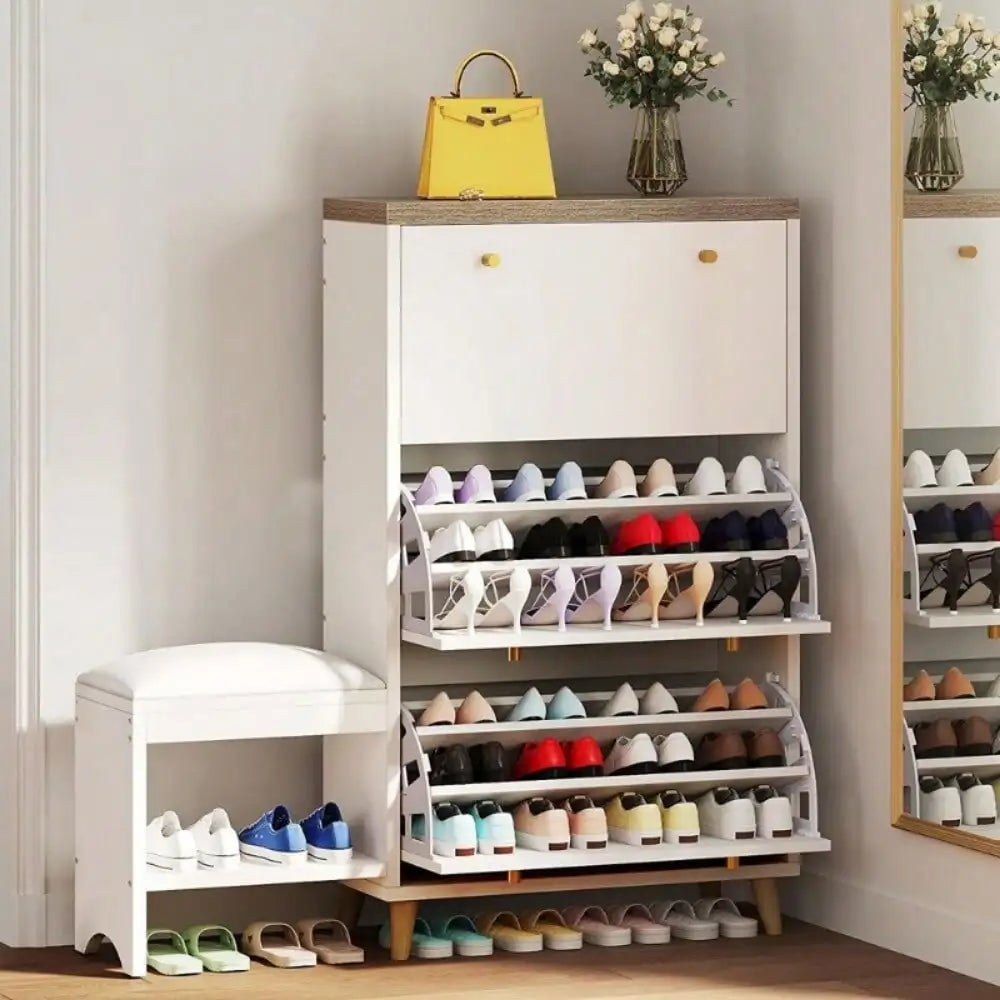 Shoe Cabinet with 3 Flip Drawers Adjustable Storage Organizer Freestanding Entryway Bench Indoor Hallway Bedroom Shoes Rack