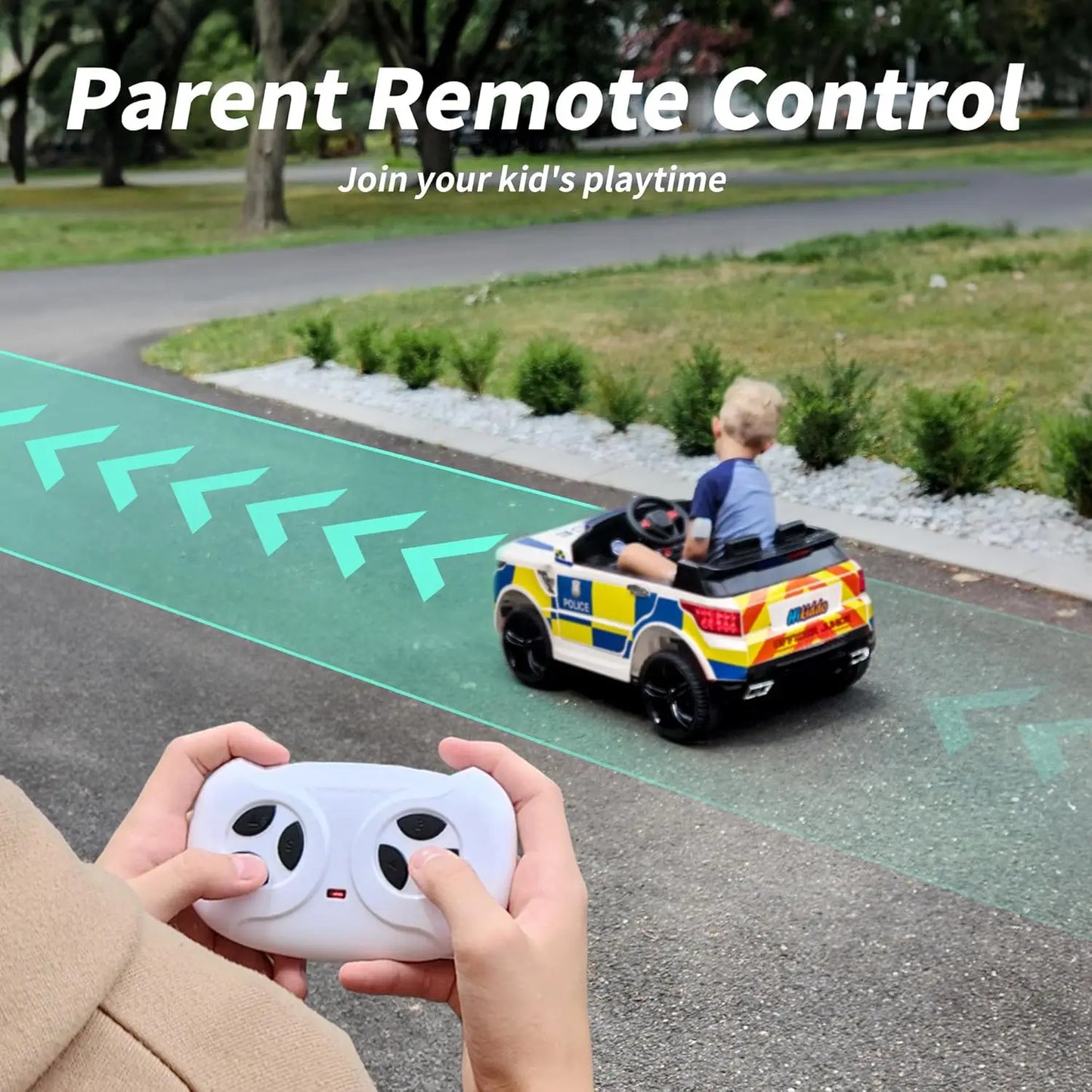 400W Motor Kids Electric Police Car - Remote & White