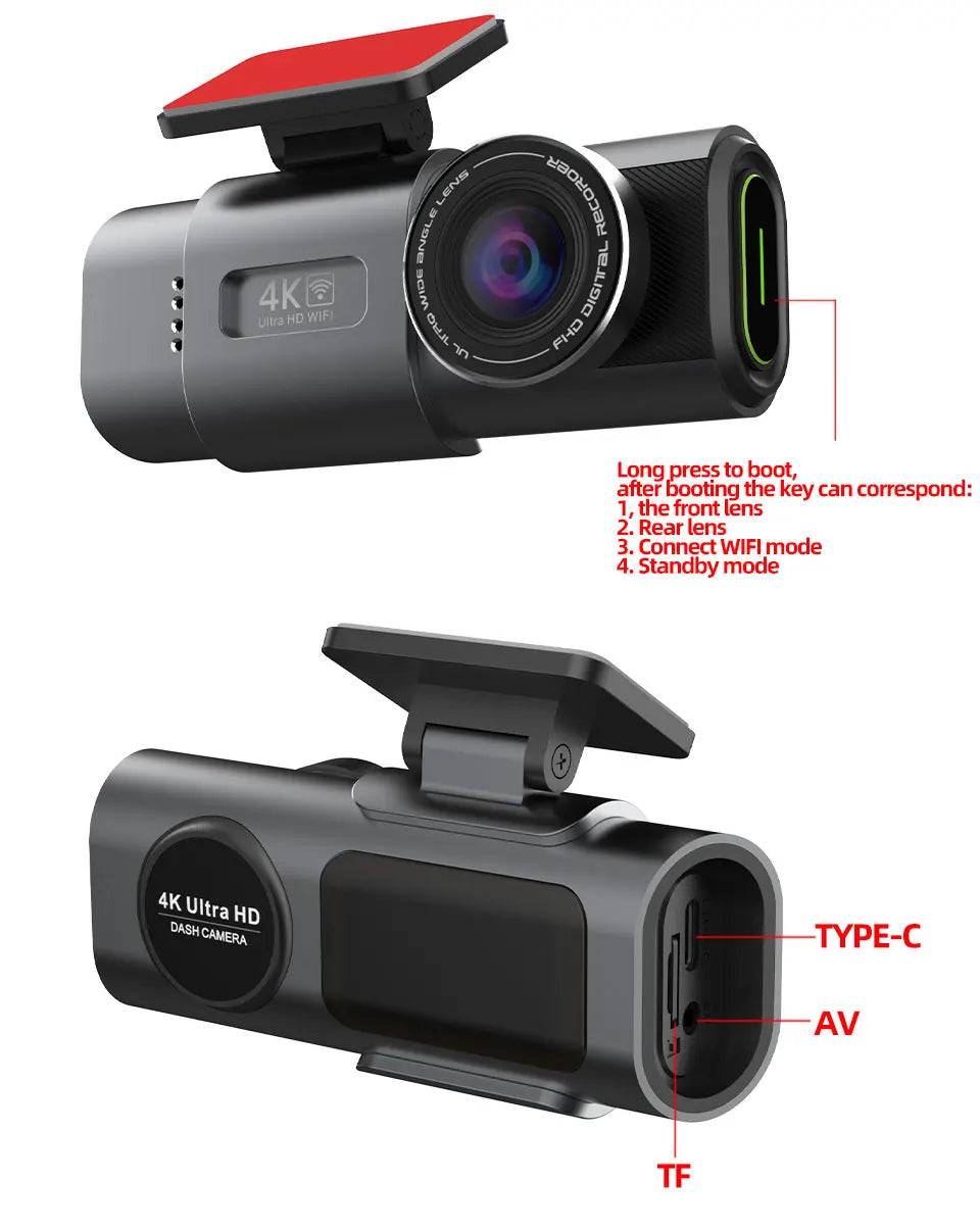 Dash Cam 4K UHD Recording Car Camera DVR Night Vision Video Recorder B
