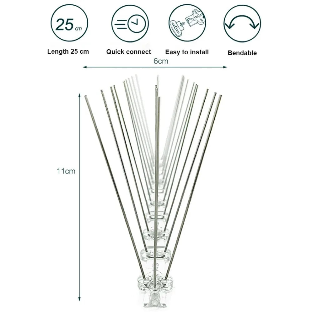 12Pcs Pigeon Spikes Stainless Steel Bird Repeller Set Deterrent Anti Bird Pigeon Squirrel Cats Repellent for Garden Fence Roof