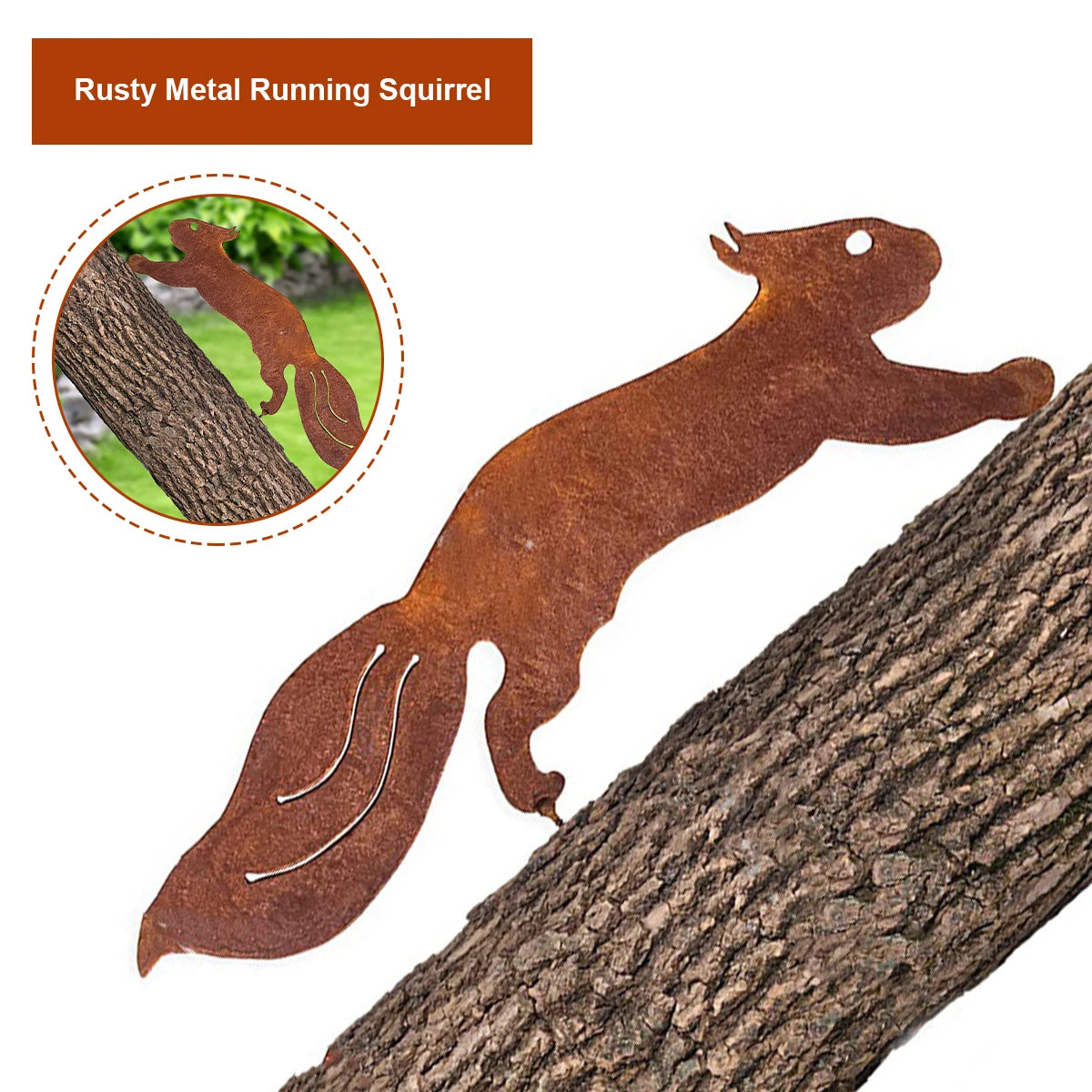 1/5Pcs Rusty Metal Birds Rusty Running Squirrel Decor Metal Art Set Outdoor Garden Animal Silhouette Creative Wrought Iron Decor